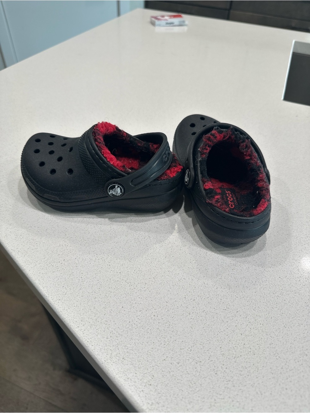CROCS Kids Black Clog with Red Fleece Lining